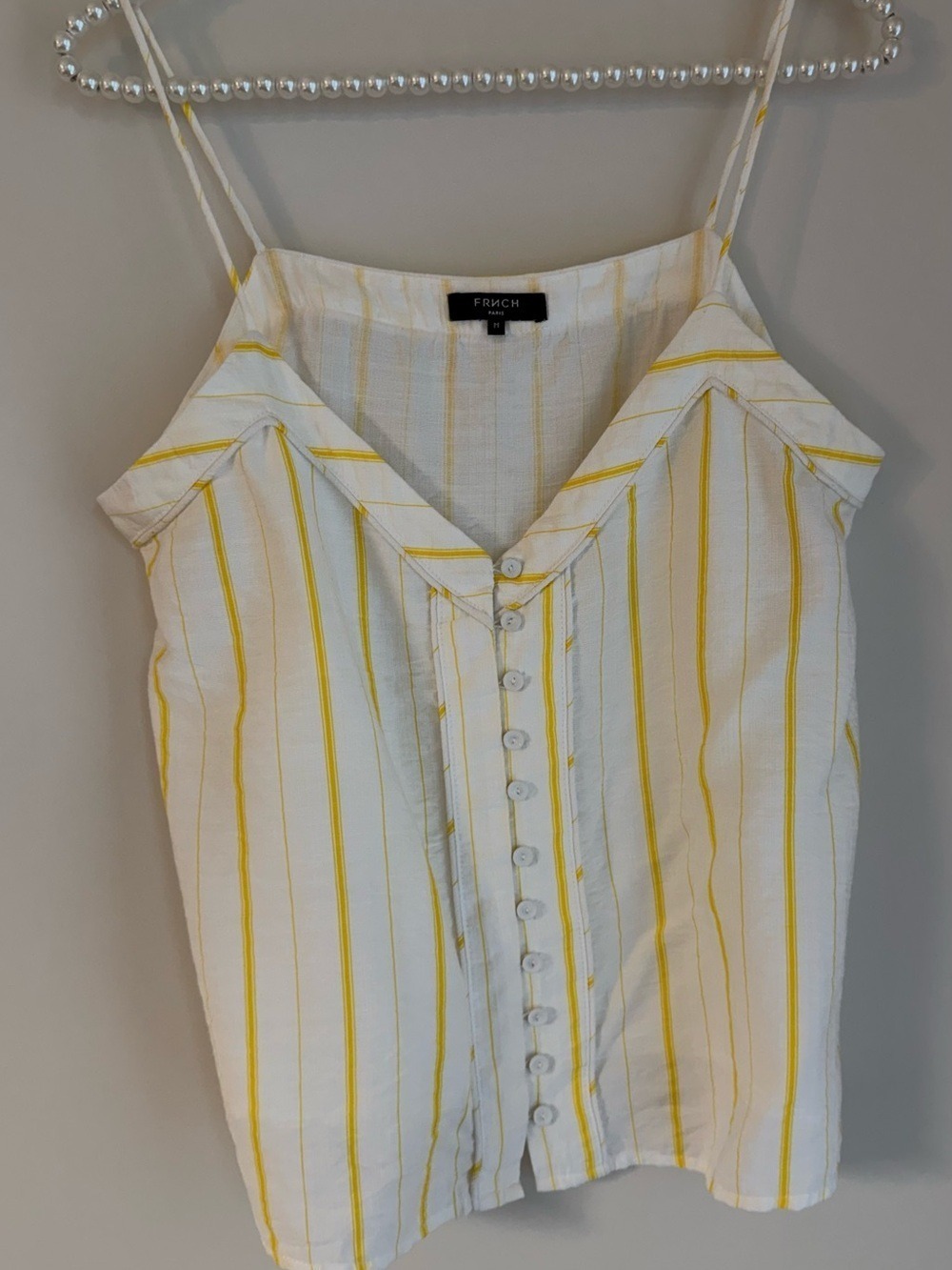 FRNCH Paris Striped Spaghetti Strap Camisole Tank Top White Yellow Medium